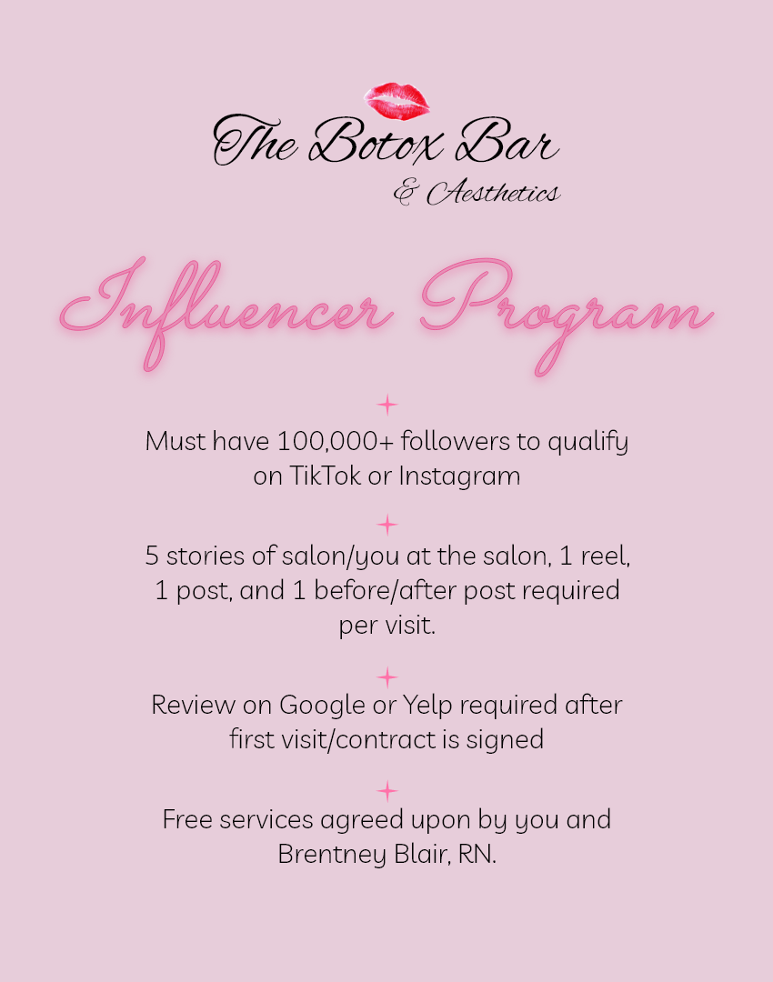 Participate in Influencer program | The Botox Bar and Aesthetics at Dallas & Sherman, TX